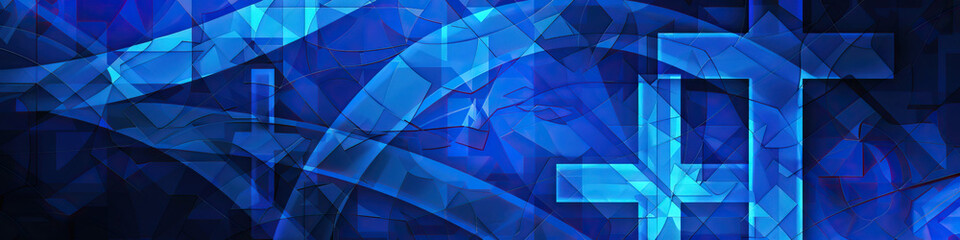 Obraz premium Abstract Geometric Patterns of Christian Symbols in Blue Tones