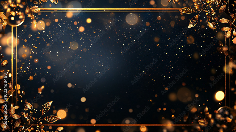 Aufkleber luxurious gold border with sparkling bokeh and abstract dark background creates elegant atmosphere, 