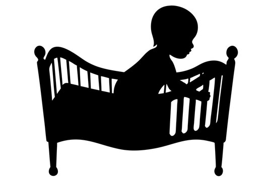 recommend clip art: Newborn Baby Toddler Bed | vector silhouette illustration on white background