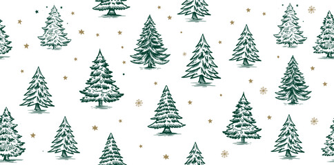 Christmas pattern with tree, hand drawn illustrations	
