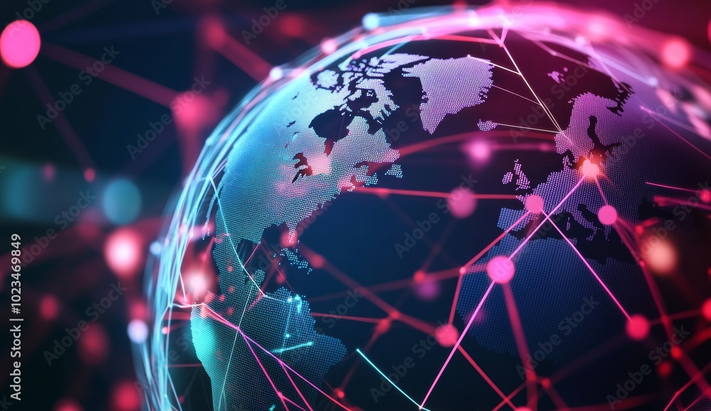 Poster digital world map with global connections representing interconnectedness of cultures