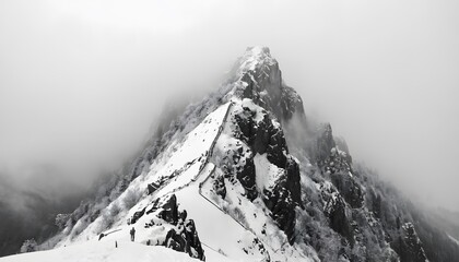 Majestic Snowy Mountain Peaks Misty Clouds