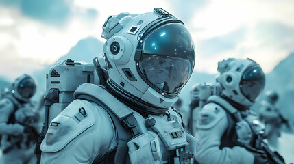 Futuristic Astronaut in White Spacesuit 3D Illustration