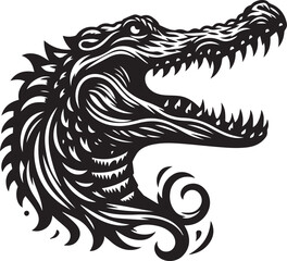 Alligator head silhouette black vector artwork design