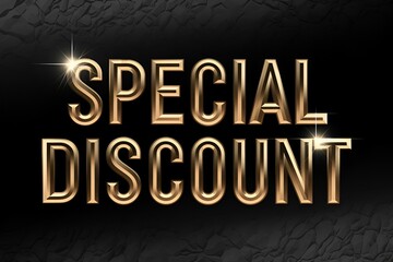 Obraz premium A special discount sign with gold letters. The sign is on a black background. The sign is shiny and has a gold color