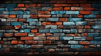 Fototapeta premium A weathered brick wall with a faded blue hue, showcasing the resilience of time and the beauty of imperfection.