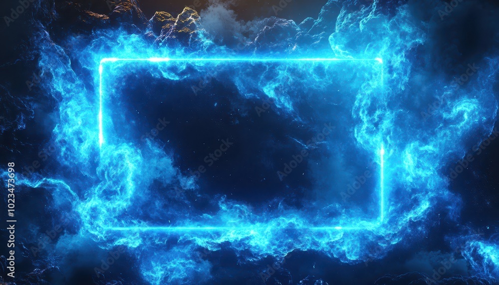 Aufkleber glowing blue frame in a cloudy nebula