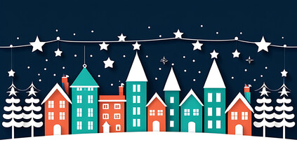 Fototapeta premium christmas cityscape small houses starry garlands