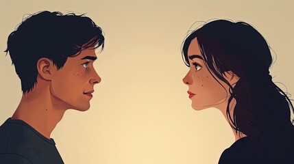 Long distance love relationships between man and woman. Couple is separated by obstacles and invisible barriers. Family reunification and migration policy concept. Vector illustration