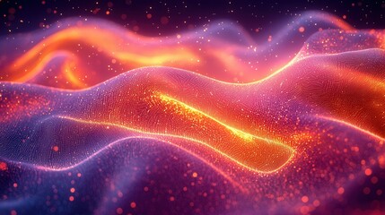 This image depicts colorful abstract waves with shimmering dots and a gradient of warm colors, creating a visual representation of motion and creativity.