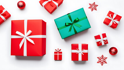christmas presents items scattered white table