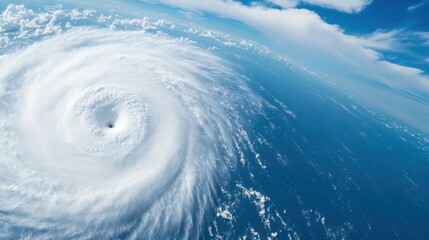Hurricane swirling over the ocean, dramatic weather pattern. Hurricane and storm.