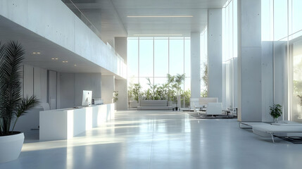 Fototapeta premium Modern Minimalist Office Lobby Interior Design - 3D Illustration