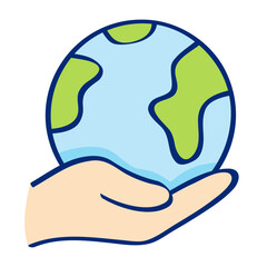 Hands holding the world icon in lineal color style. Global Awareness icon. Care and Responsibility icon in lineal color style