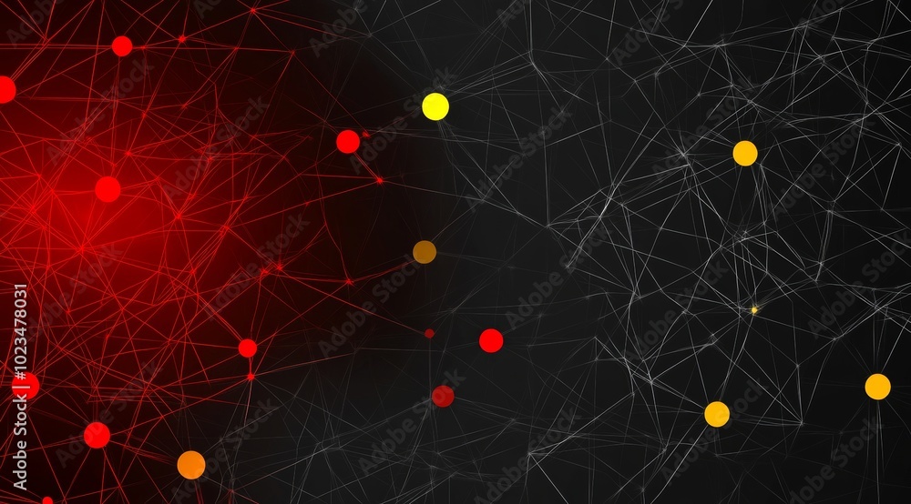 Aufkleber abstract network structure on black background with red and yellow dots and lines