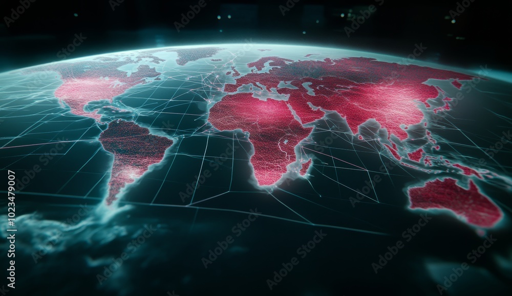 Poster digital world map with global connections representing interconnectedness of cultures
