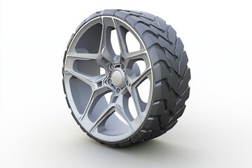 Obraz premium Stylish car tire with intricate tread pattern, isolated on white background.