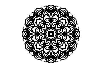  A monochrome drawing showcasing a circular design, emphasizing geometric patterns and artistic details