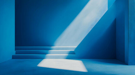 Abstract Blue Background with Light Beam and Stairs