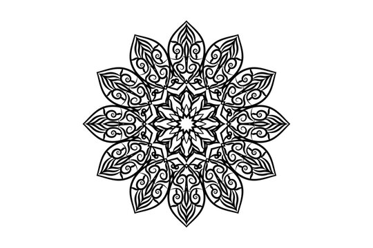 Black and white circular mandala design with perfect balance and flowing curves