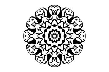 Black and white mandala sketch highlighting a circular motif with intricate lines and unique details