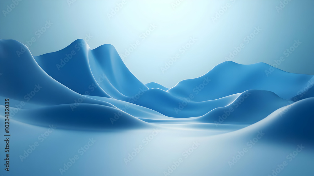 Poster abstract 3d blue wave background with soft light shining through