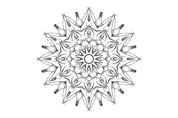  Intricate black and white sketch featuring a circular motif with detailed shapes and line work