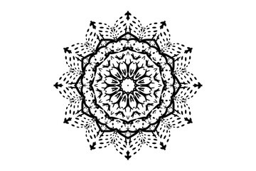  Symmetrical mandala pattern in black and white with intricate artistic circular design.