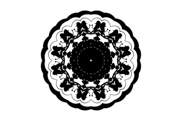 Artistic circular motif in black and white sketch, featuring intricate mandala-inspired line work