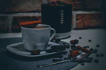 cup of coffee on a wooden table