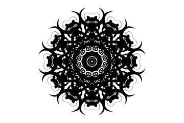 Geometric patterns and artistic details in a monochrome circular mandala drawing