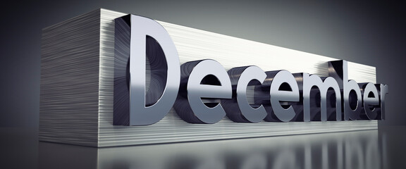 December - metal typographical concept - 3D illustration