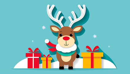Fototapeta premium cute reindeer gifts fun holiday illustration