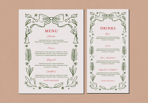 Christmas Menu and Drinks Layout Card Template