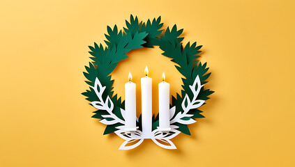 evergreen wreath white candles festive decor