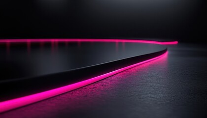 A Curved Black Surface with Pink Neon Lights