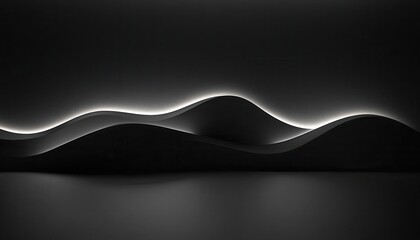 Black and White Abstract Wave with Glowing Edge