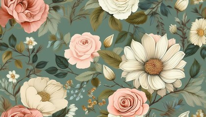 Floral pattern with pink roses