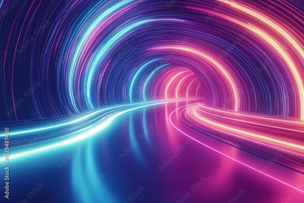 Aufkleber a futuristic background with high speed wave lines, bokeh lights, and gold pink neon. data transfer 