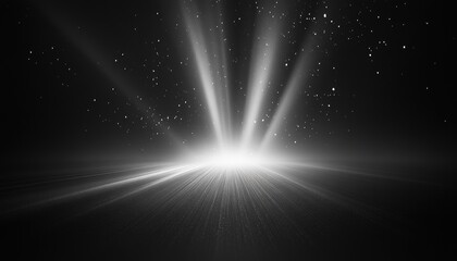 Fototapeta premium White Light Streaks and Glimmering Particles on Black Background