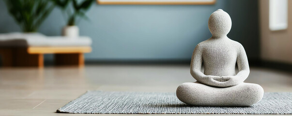 Meditating figure on a soft rug, reflecting tranquility in a minimalist, modern space.