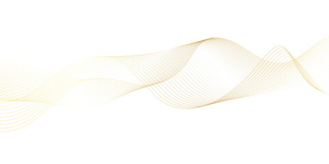 Abstract gold wave dynamic curve lines on transparent background with flowing particles. Digital energy waves technology concept. Modern backdrop design for business, presentation, banner.