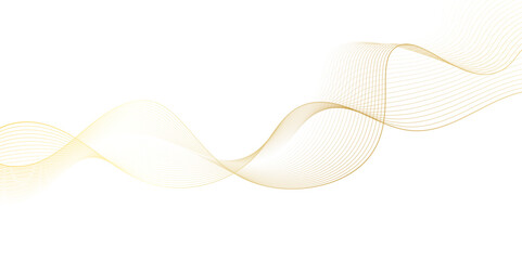 Abstract gold wave dynamic curve lines on transparent background with flowing particles. Digital energy waves technology concept. Modern backdrop design for business, presentation, banner.