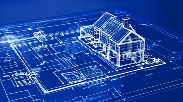 Blueprint of a house design, showcasing architectural layout and structure.