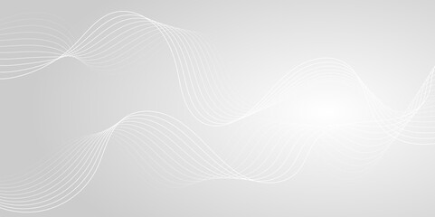 White wave curve lines abstract background with flowing particles. Digital energy waves technology concept. Modern backdrop design for business, presentation, banner.