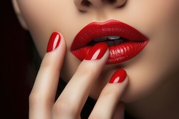 Fototapeta premium Cosmetics finger nail lipstick.