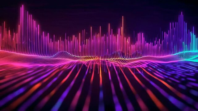 Abstract digital sound wave visualization with vibrant colors and dynamic patterns.