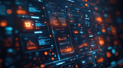 A vibrant digital interface showcasing data visualizations, charts, and graphs intertwined with glowing elements for an advanced analytical experience.