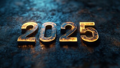 Glowing 2025 Year Numerals on a Dark Background