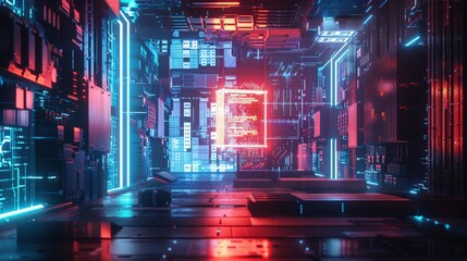 Futuristic Digital Environment with Glowing Elements